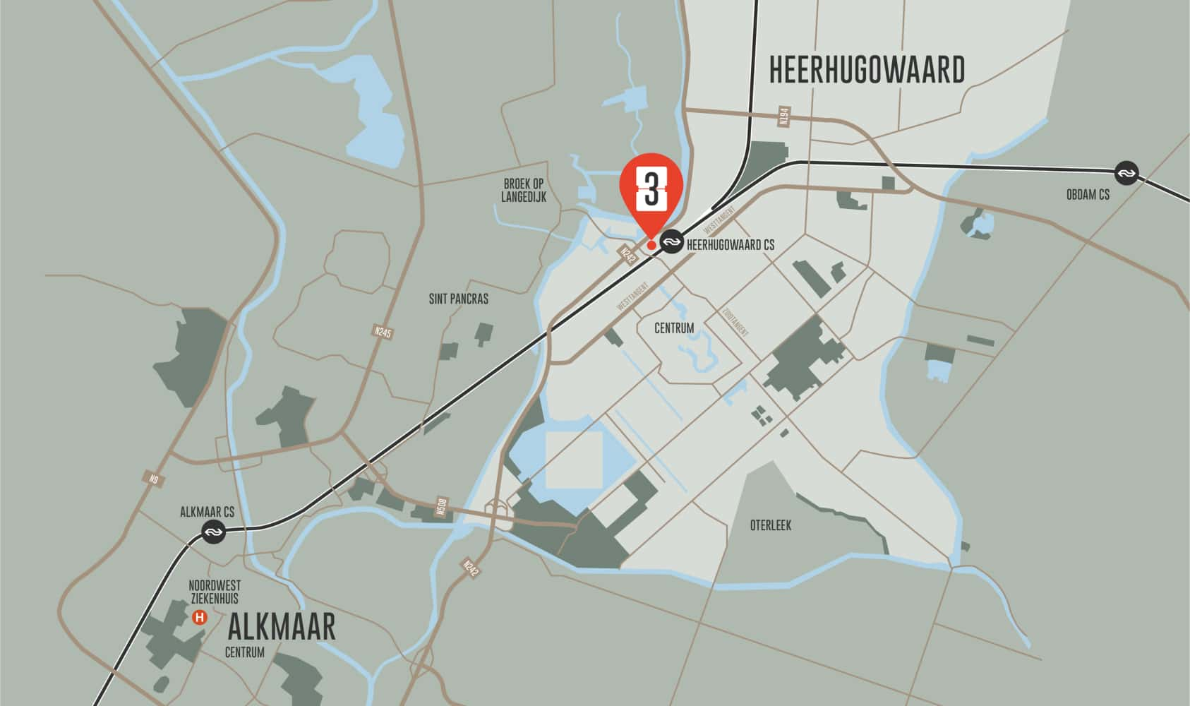 3Kwartier kaart van Heerhugowaard